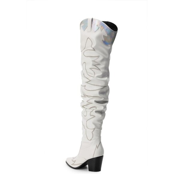 Dream Paris Cowboy Boots Women White Faux Suede Knee Western Cowgirl - Picture 3 of 7